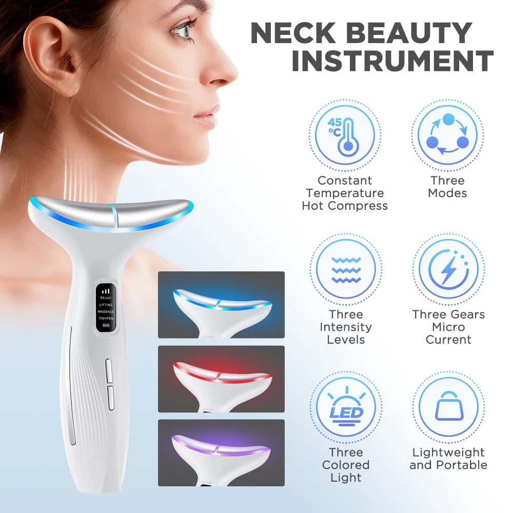 Face Neck Lift Beauty Device EMS Facial Massager LED Light Therapy Double Chin Remover Skin Rejuvenation Tightening Machine