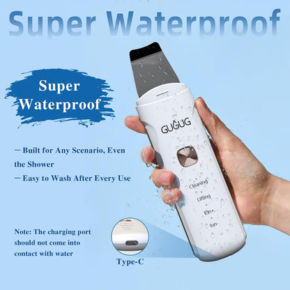 Waterproof Skin Scrubber 4-In-1 Facial Spatula Pore Cleaner for Face | Blackhead Remover with 4 Modes,Rounded Stainless Steel Head,10-Minute Auto-Off,Type-C Charging and 2 Silicone Attachments.